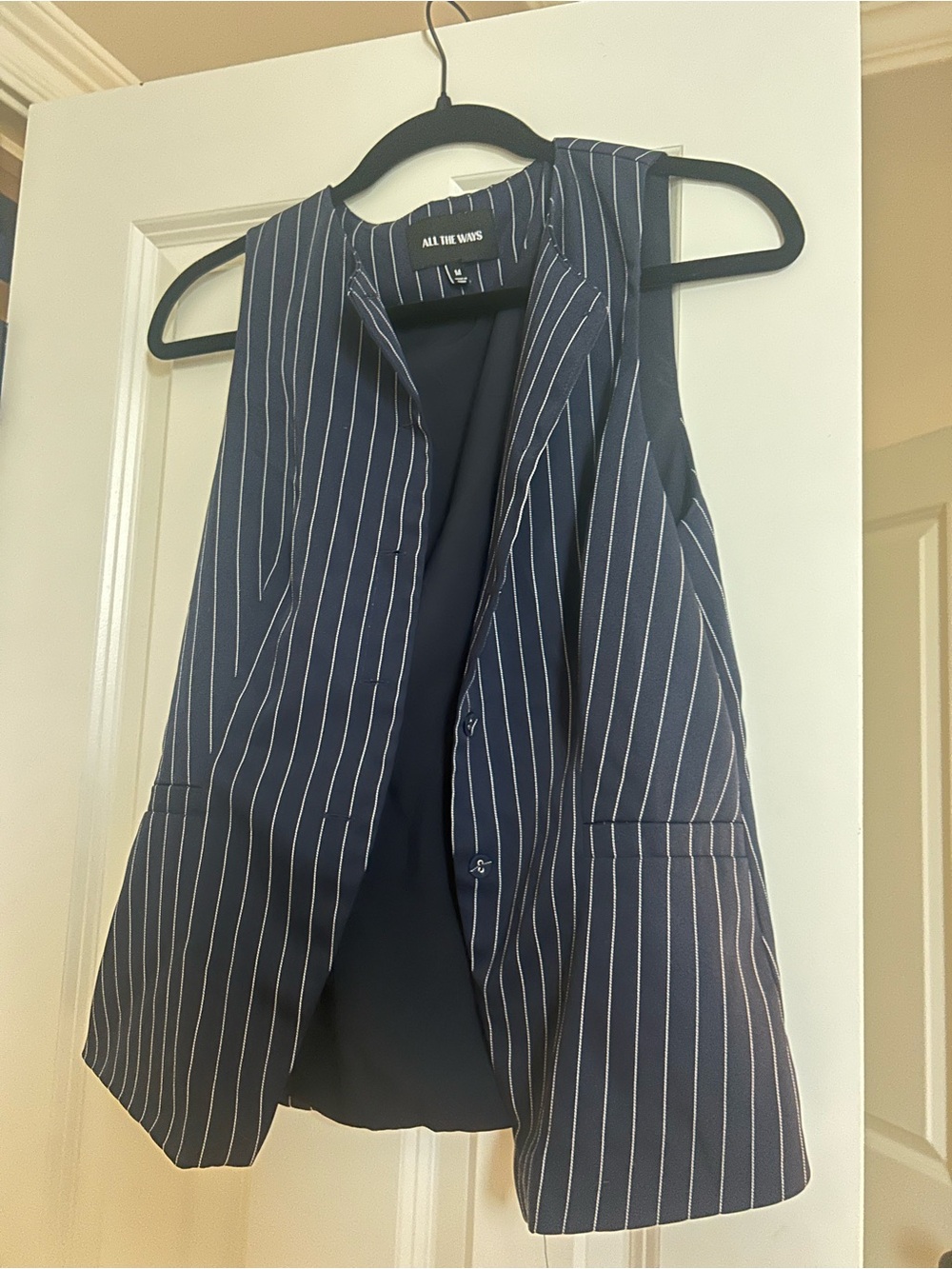 Navy Pinstripe Sleeveless Blazer Vest